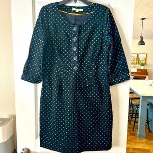 Boden Navy Dress with Mustard Dots